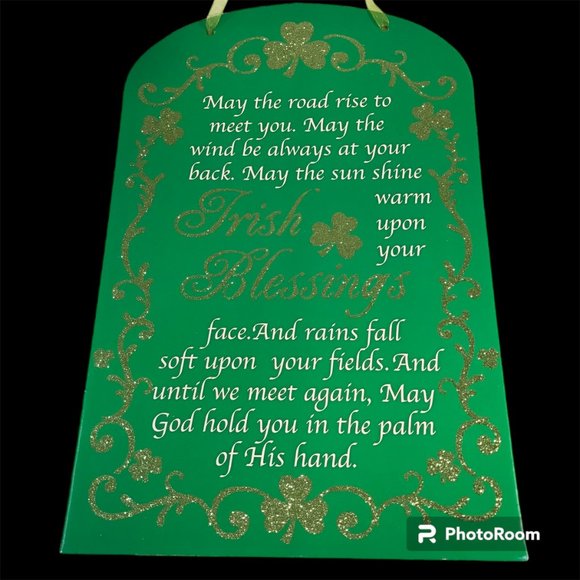 Irish Blessing Cross Wall Door Sign Plaque St. Patricks Day Green Shamrock - Picture 2 of 10